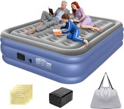 Colchão Inflável Queen Size 205 * 155 * 36 CM com Bomba de Ar Elétrica Integrada, Infiação e Deflação Rápidas e Automáticas, Recarregável, para Famílias e Camping, Cinza-Azulado