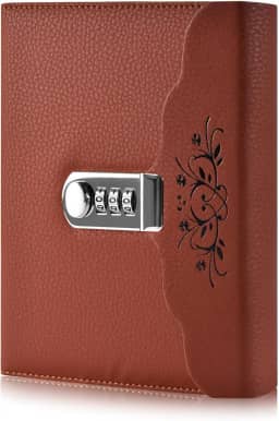 ARRLSDB Lock Diary Caderno de couro para escrever caderno organizador de senha digital com bloqueio diário pessoal (marrom)