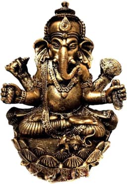 Estátua de Ganesha Flor de Lotus Dourada Resina 15cm