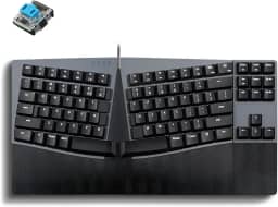 Perixx PERIBOARD-335BL Teclado compacto mecânico ergonômico com fio - Interruptores de clique azuis de baixo perfil - Recurso programável com teclas macro - Compatível com Windows e Mac OS X - Inglês