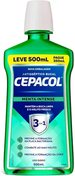 CEPACOL - Enxaguante Bucal Menta Intense - Sabor Extra Refrescante - Hálito Fresco - 500ml