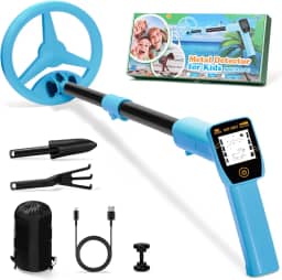 Detector de metal para crianças, Smofrees USB recarregável ajustável 61 cm-86 cm portátil para crianças com visor LCD engraçado para exploração ao ar livre, azul
