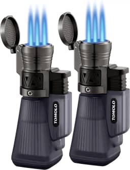 Isqueiro lanterna, pacote com 2 isqueiros recarregáveis de butano com 3 lanternas a jato, chama ajustável à prova de vento (sem combustível) (preto)
