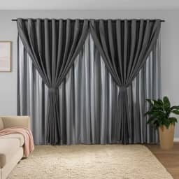 Cortina Sala Quarto Blecaute 2,80m Larg. x 2,50m Alt. Linho Trabalhado, Forro em PVC Blackout 100%, c/Abraçadeiras - Inovi - Cinza/Chumbo