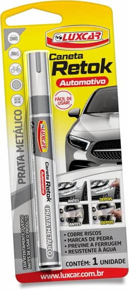 Luxcar - Caneta Retok Automotivo Tira Riscos - Cor Prata Metálico