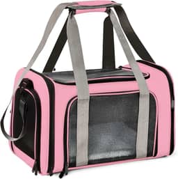 Bolsa Transporte Pet Ventilação em 4 lados 42 * 26 * 27 cm Não Se Deforma Facilmente Bolsa Transporte Pet Avião com Zíper liso Portátil + Bolsa de Mão Python Fly Rosa