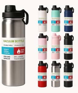 Garrafa Térmica Inox 800 ml Parede Dupla – Mantém Bebida Gelada 24h ou Quente 8h, Tampa Antivazamento, Squeeze para Academia, Trabalho e Viagem (Prata/Aço Inox)