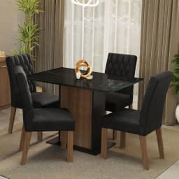 Conjunto Sala de Jantar Mesa Tampo de Vidro 4 Cadeiras Rustic/preto/oxford Reale Madesa