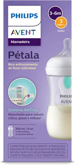 Mamadeira Pétala 3.0 Philips Avent Air Free 260ml 1m+