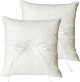 QIRMIZI Almofada de aliança de casamento de 2 peças - Almofada de renda pérola marfim para sua festa de casamento perfeita