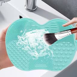 Tapete de limpeza de pincel de maquiagem, almofada de limpeza de escova de silicone, almofada de limpeza de escova para pincel, esponja, pó (verde)