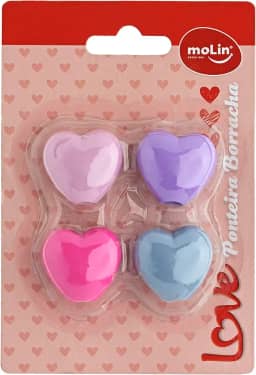 Molin Borracha Ponteira Coracao , Cores Sortidas, 4 unidades