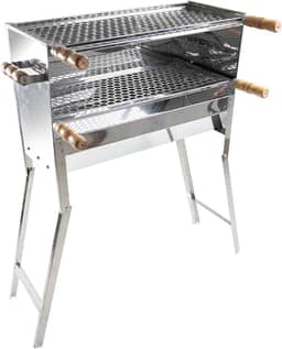 Churrasqueira Para Espetinho Inox a carvao Dobravel Portatil 60x25x90 Grelhas Inox Moeda