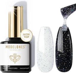 modelones Top coat de gel com glitter, mistura de prata iridescente, esmalte de gel com glitter, acabamento brilhante de longa duração, esmalte de arco-íris brilhante, presente de arte de unha, 10 ml