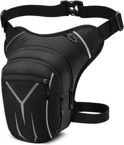 HUANLANG Bolsa de perna tática com alça de perna à prova d'água, para atividades ao ar livre, motocicleta, para caminhadas, escaladas, ciclismo, Preto, One Size, Bolsa de quadril com alça de perna