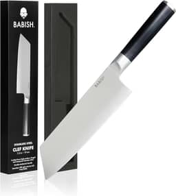 Babish Talheres de aço alemão de alto carbono 1.4116, faca de cozinha de 19 cm Clef (cutelo + Chef), faca de destaque de boa limpeza de 2022