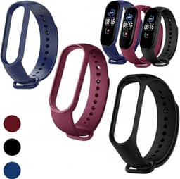 Kit 3 Pulseiras Para Smartband MI Band 5 6 7 Preta,Azul e Vinho Marsala com Pino Resistente
