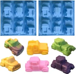 Molde de silicone para bolo - carro esportivo de 6 cavidades e molde de pão feito à mão (2 peças)