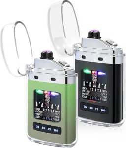 Pacote com 2 isqueiros elétricos – Isqueiros de plasma recarregáveis por USB, isqueiros de plasma à prova de vento, isqueiro de metal de bolso com bateria de LED para festa de velas