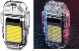 Isqueiro 3 em 1, à prova d'água, recarregável, multifuncional, arco duplo, isqueiros elétricos à prova de vento de plasma para atividades ao ar livre, acampamento, caminhada