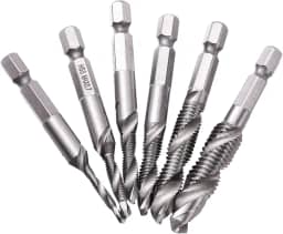 Conjunto de 6 pontas de rosca métrica com hastes de brocas revestidas de titânio para perfuração e escareamento em metal e plástico