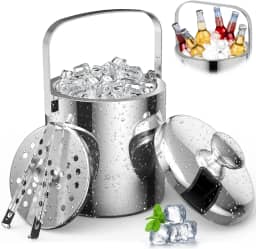 1.3L Balde Gelo Aço Inox Parede Dupla com Pegador Tampa Alça, Balde Térmico com Pinça, Tbalde Termico com Coador