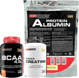 Kit Albumin Protein Baunilha 500g + Power Creatina 100g + BCAA Tangerina 100g - Bodybuilders