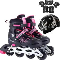 Patins Roller Inline 4 Rodas Skates Ajustavél com Roda Iluminada Jovens e Adultos, Para iniciantes, Uso Interno e Externo + Kit Completo com Capacete e Proteções