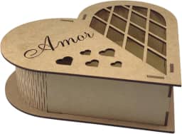 Caixa MDF Presente Coração 22x19x6cm Design Moderno Com Frases Românticas Ideal Para Montar Um Presente Cheio de Mimos. Certamente Irá Encantar a Pessoa Amada! (Amor)