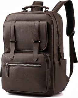 Mochila de Couro Sintético para Adulto, Cabe Notebook de 15,6 Polegadas