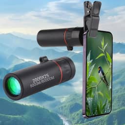 Mini telescópio monocular com suporte de telefone, monóculos HD atualizados 30 x 25 para adultos de alta potência, para observar estrelas, caça, preto
