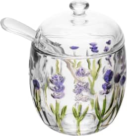 LYOR - Açucareiro com Colher e Tampa Lavanda Hand Painting 8,5cm x 11,3cm Cristal