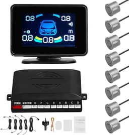 Domary Sistema de radares de inversão do sensor de estacionamento do carro Suporte dianteiro e traseiro Aviso de som/campainha/mudo com 8 sensores de estacionamento Detecção de distância LCD Display