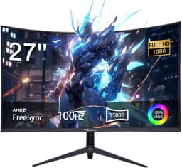 Monitor Curvo 27 Polegadas 100Hz com Painel VA e AMD FreeSync - Imersão Total em Curvatura R1500, Cores 100% sRGB,Suporte VESA,Perfeito para Uso como Monitor de PC em Casa, Escritório e Jogos