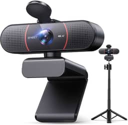 EMEET Webcam C960 4K com tripé, sensor Sony UHD 4K, mini tripé de altura ajustável com capa de privacidade, foco automático PDAF, microfones com cancelamento de ruído duplo, correção automática de