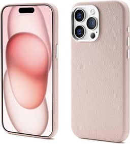 Capinha Premium de Couro Anti Impacto – Compatível com Modelos de iPhone (Carregamento Sem Fio Magnético)，À Prova d’Água e Poeira, Botões de Metal e Proteção da Câmera (cor-de-rosa, iPhone 15 Pro Max)