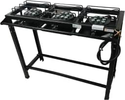 Fogão Industrial 3 Bocas Alta Pressão, 95 x 35 cm, Preto com Mangueira e Registro