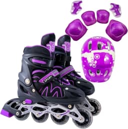 Patins Roller Inline 4 Rodas Skates Ajustavél com Roda Iluminada Jovens e Adultos, Para iniciantes, Uso Interno e Externo + Kit Completo com Capacete e Proteções