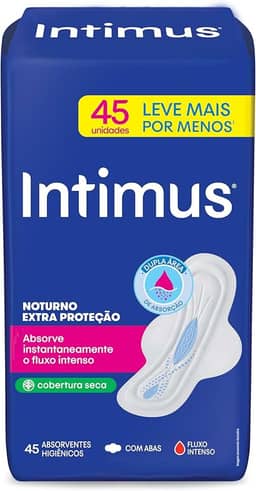 Intimus® Absorvente Noturno Extra Proteção Cobertura Seca, 45 unidades