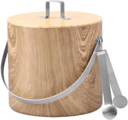 Balde de gelo de aço inoxidável 3L com tampa de madeira, balde de gelo isolado com pinça, recipiente refrigerador de bebidas de grande capacidade, recipiente de gelo champanhe ao ar livre para festas