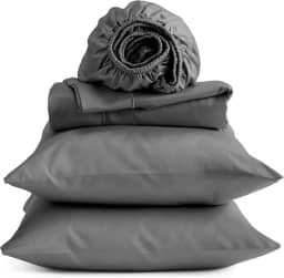 Jogo de lençol 100% algodão egípcio | Contagem de 400 fios - Lençóis de cama e fronha | Bolso profundo para colchões de até 45,7 cm | Queen - Cinza escuro - 4 peças | Algodão egípcio certificado |