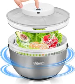 Centrifuga de Salada, Secador de Verduras, Desidratador Elétrico de Vegetais em Aço Inoxidável com Capacidade para 4500ML, Cesto Elétrico para Escorrer Frutas, Seca Salada Centrifuga