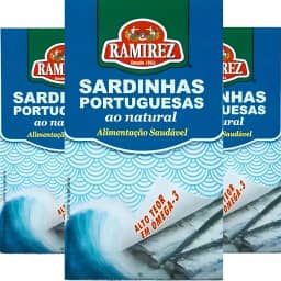 Sardinha em Lata Portuguesa RAMIREZ ao Natural em Água – 125g - 3 Unidades – Tampa Abre Fácil