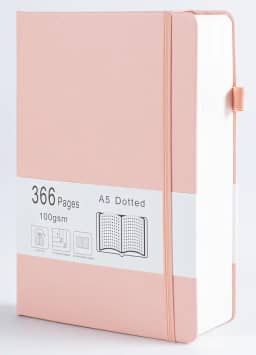 Diário pontilhado com 366 páginas numeradas, diário A5 com papel quadriculado de 100 g/m2, capa dura de couro, para mulheres, homens, anotações escolares, diário de trabalho, 14,5 x 21 cm Blush
