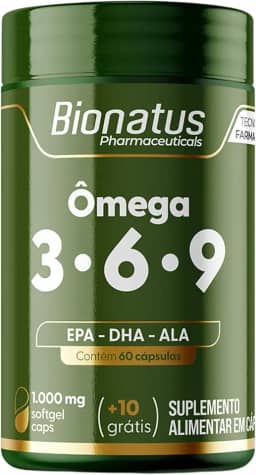 Bionatus, Ômega 3 • 6 • 9, Suplemento alimentar, Ômega 3 876mg, Ácido linoléico 662mg, EPA 120mg, DHA 120mg, Ômega 6 0,2g, Ômega 9 0,4g, 70 cápsulas • 35 doses, Verde