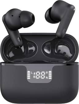 Geonav Fone de ouvido TWS com cancelamento ativo de ruído (ANC) e ambiente (ENC) HarmonyWave, Bluetooth, Autonomia 30 horas, Microfone, Estojo carregador, AER15BK, Preto