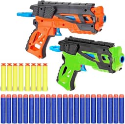 Kit 2 Pistolas Lança Dardos NERF de Espuma Infantil de Brinquedo Super Sports com 32 Dardos