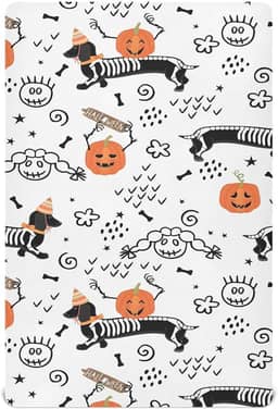 Lençóis de Halloween da raça de cachorro 132 x 71 cm para berço, ultramacio, lençol com elástico para meninas e crianças