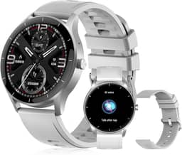 Smartwatch PEJE Relógio Smartwatch com Pulseira Extra - Tela Touch HD 1.28",À Prova d'Água IP68,Faz Chamadas Bluetooth,123+ Modos Esportivos,Bateria de 5-7 Dias,Compatível com iOS/Android.（Prata）