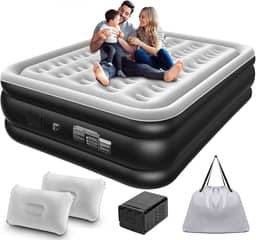 Colchão Inflável Queen Size 205 * 155CM com Bomba de ar Elétrica Recarregável Embutida, Inflação e Deflação Rápidas e Automáticas, para Viagens e Acampamentos (Preto e Branco)